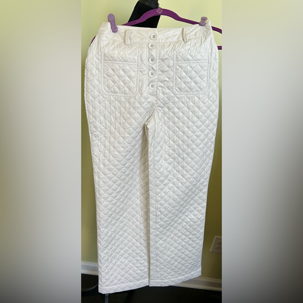 Quilted Button Fly Pants By Royalty- Ivory, Size Small